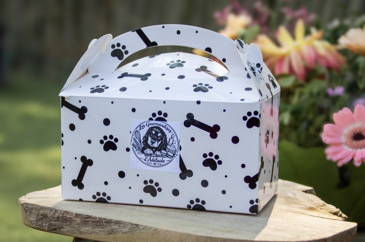 Coffret cadeau Les Gourmandises d'Adelaide avec biscuits artisanaux pour chien